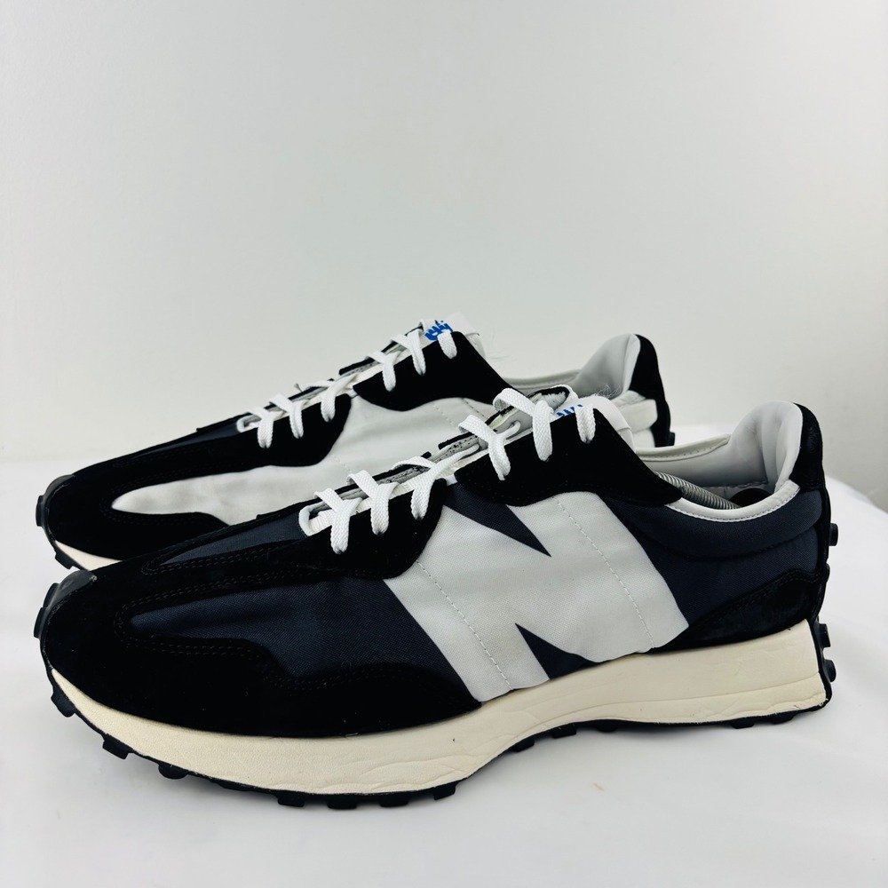 New Balance 327 Black White Suede Nylon Sneakers MS327LB1 Mens Size 14